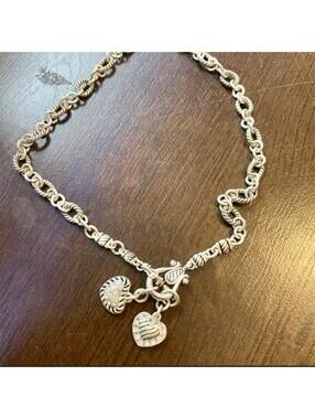 Premier Design Silver Tone Double Rhinestone Heart Necklace